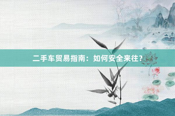 二手车贸易指南：如何安全来往？